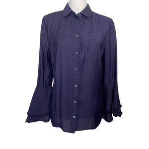 𝅺current‎ Air Blouse Top Long Bell Sleeves Bamboo Blend Navy Size L